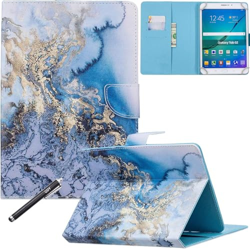 Newshine Universal Case for 6.5-7.5'' Tablet, Colorful Wallet Stand Cover for 7.0'' Samsung Galaxy Tablet, Amazon Kindle Fire 7/HDX 7 and Other Around 7 Inch Models - Blue Marble