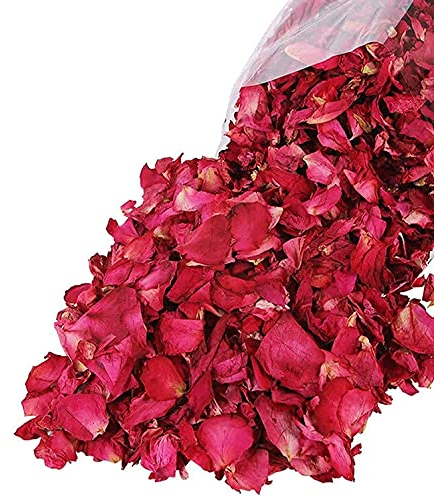 Reccisokz100g natürliche getrocknete Rosenblätter echte Blume trockene rote Rose Blütenblätter für Fußbad Körperbad Spa Hochzeit Konfetti Heimduft DIY Handwerk Zubehör