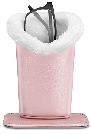 FINTIE Étui à lunettes doublé de peluche, support pour lunettes, rangement anti-rayures pour bureau, table de chevet ou bureau, or rose