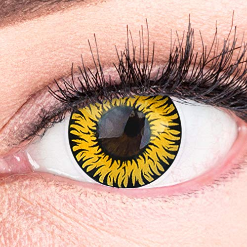 Farbige Gelbe Kontaktlinsen Anime Werewolf Yellow Circle Lenses Ohne Stärke Heroes Of Cosplay Stark Deckend Intensive Farben mit gratis Linsenbehälter farbig für Halloween Fasching