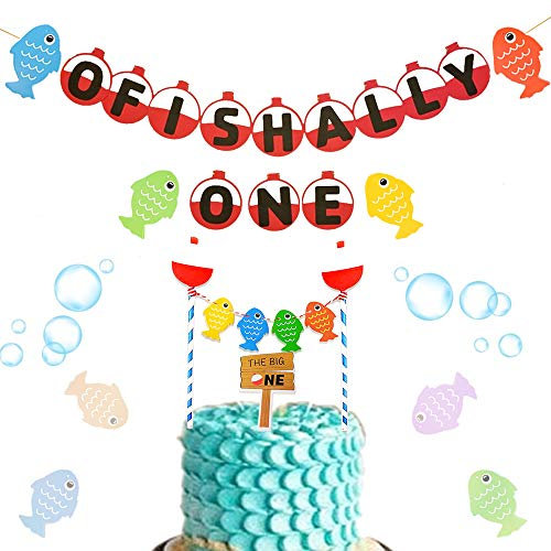 JeVenis Ofishally One Banner Gone Fishing Party Decorations The Big One Cake Topper The Big One Party Decoration for Fishing Themed Birthday Decorations 1st Birthday Decoration
