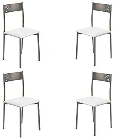 MOMMA HOME Set 4 Sillas - Modelo TABARCA - Color Pata/Blanco - Material Metal/Ecopiel - Medidas 41 x 47 x 86 cm