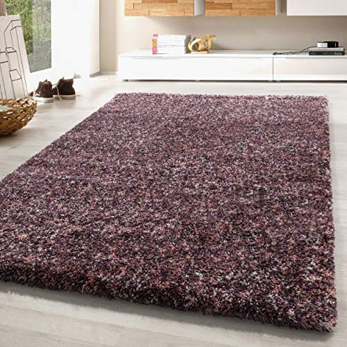 SIMPEX Wohnzimmer Teppich 120 x 170 cm Hochflor Rosa - Moderne Einfarbig Meliert Design - Schlafzimmer Pflegeleicht Extra Weich Flauschig - Carpet Living Room Deko