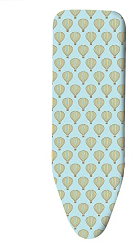 Vinsani Modern Extra Large Universal Fit Ironing Board Cover Multi Fit New Foam Back padding 100% Cotton Easy Fit, 140 x 52 cm, Made in EU – Air Balloons (Iron Board not included)