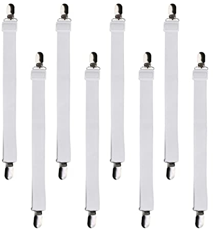 Beedsooth 8 Stück Bettlakenspanner verstellbar(30-120cm), Elastische betttuchspanner, Spanner für Bettlaken, Lakenspanner mit Metallklammern für Bettlaken, Bügelbrett, Matratze oder Sofa, Weiß