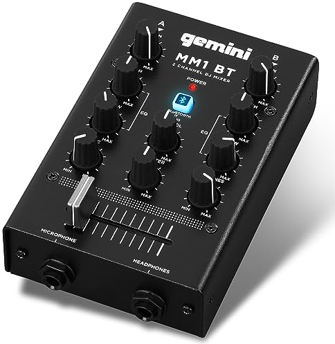Gemini Sound MM1BT Bluetooth a 2 Canali Dual MIC Input Stereo 2-Band Rotary Compact DJ Podcast Mixer con Crossfader e Controllo Individuale di Guadagno