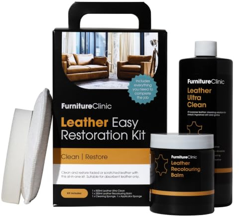 Furniture Clinic Easy Leather Restoration Kit (Maroon) | Includes Recolouring Balm, Ultra Clean, Sponge & Cloth for Furniture, Car Seats, Shoes & Bags