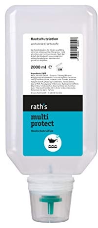 rath's multi protect - 2 Liter- unparfümierte Hautschutzlotion - schützt vor Verschmutzung durch Öl, Fett oder wässrigem Schmutz - und unter Handschuhen