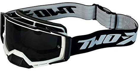 TWO-X Cross-Brille - Motocrossbrille mit getöntem schwarzen Glas - Offroad-Brille - Enduro & Downhill - Schutzbrille - Atom - Blizzard-Weiß-Schwarz