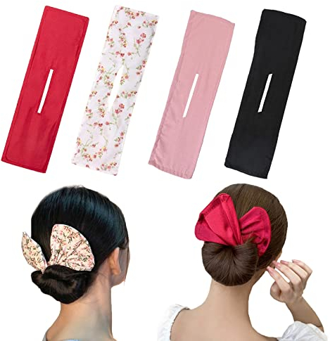 Qazuwa Magic Haarknoten French Twist Hairstyle 4 Stück Magic Hair Bun Maker Ench Donut Haar Dutt Maker Bun Donut Haar Dutt Für Dicke Oder Lange Haare (Roter, Schwarz, Rosa, Weißer)