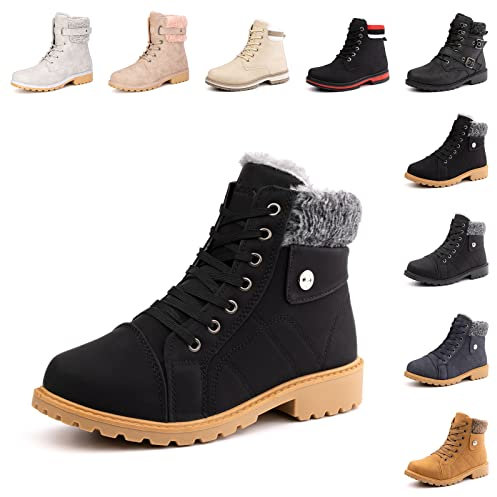 Hitmars Stivali Donna Invernali Pelliccia Termici Scarpe da Neve Bassi Corti Caldi Scarponi Neve Snow Boots Comode Esterno Nero 39 EU