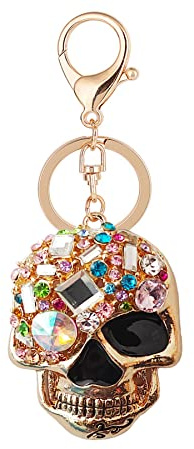 AJRUIER Schädel Totenkopf Schlüsselanhänger,3D Damen Neuheit Kreativ Skull Schädel Kreativ Neuheit Bling Multicolor Kristall,Gold