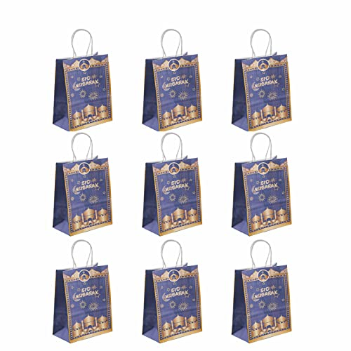 9 Stück Eid Mubarak Geschenktüten Geschenkbeutel Ramadan Deko Ramadan Dekoration Geschenkpapier Bajram Fest Blau Gold