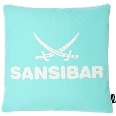 Sansibar Sylt Dekokissen »Outdoor Kissen (1 Stück), Dekokissen Logodruck, 45x45 cm, mit Kissenfüllung, Wasser- und schmutzabweisend«, in- und Outdoor geeignet (türkis/Offwhite)