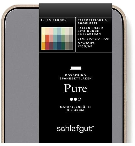 Schlafgut Pure Boxspring Spannbettlaken 90x190cm bis 100x220cm Grey Mid, Spannbetttuch aus weicher Biobaumwolle