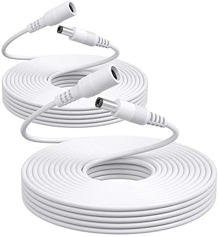 Auroh 2 Pack 16ft/5 Meters Power Extension Cable, 12V DC 5.5mm*2.1mm Male to Female Power Adapter Cord for 12V CCTV Security Camera, LED Strip String Light, Router and More Devices (White)