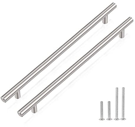 PinLin 10 Pack Cupboard Handles 192mm Hole Spacing Brushed Nickel Kitchen Door Handles Stainless Steel Cabinet T Bar Handles Silver