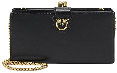 Pinko Continental Vitello Shiny Vint, Accessori da Viaggio-Portafogli Donna, Z99Q_Nero-Antique Gold, U