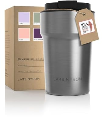LARS NYSØM Thermo Kaffeebecher to go 380ml | Travel Mug 0,38 Liter mit Isolierung | Auslaufsicherer Edelstahl Thermobecher für Kaffee und Tee unterwegs | Teebecher (Stainless Steel, 380ml)