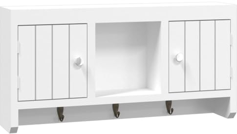 vidaXL Armoire à clés Blanc 40x8,5x20 cm Bois d'ingénierie et Acier, étagère Murale, présentoir, étagère Suspendue, étagère Flottante, Rangement Mural