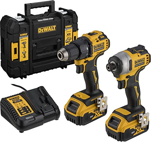 Dewalt 18 Volt Akku Bohr- und Schlagschrauber 2er Kombopack DCK2061P2T (Set mit Akku-Bohrschrauber DCD708 und Akku-Schlagschrauber DCF809, 2x 18 Volt / 5 Ah Li-Ion-Akkus, Ladegerät, T-STAK-Box)