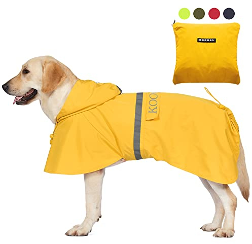KOOGAL Große Hunde Regenjacken Mit Kapuze,Hunde Regenmantel,Mit Reflektierenden Sicherheitsstreifen, Wasserdichter Hundemackintosh, Geeignet Für Mittlere Und Große (Gelb, 5XL)