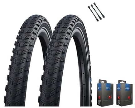 2er Set Schwalbe Fahrradreifen Marathon 365 28 Zoll (47-622) Reflex + AV DV SV Schlauch und 3 Metall Reifenheber E Bike (SV-Ventil Schläuche, 28x2,00 Zoll (50-622))