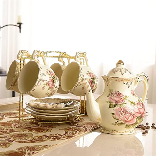 Rose Bone China Kaffeeservice Englisches Porzellan Teeservice Keramikkanne Milchkännchen Zuckerdose Nachmittagsteekanne (A wie abgebildet)