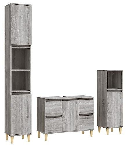 vidaXL 3-TLG. Badmöbel-Set Grau Sonoma Holzwerkstoff