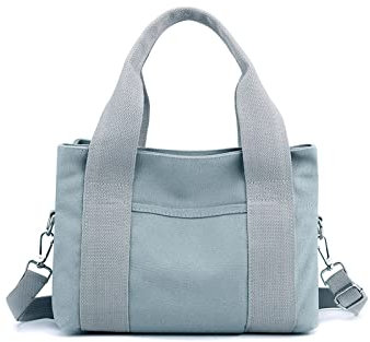 CORIOS Canvas Schultertasche Damen Handtasche Casual Umhängetasche Mittlere Kapazität Henkeltaschen Multifunktionale Tote Beutel Mode Arbeit Shopper Reise Alltag Tragetasche Blau