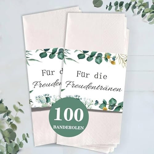 100 Stück Freudentränen Hochzeit Taschentuchhalter Taschentücher Banderolen für die Freudentränen Hochzeit Taschentücher Hochzeitsdekoration Eukalyptus Hochzeitsgastgeschenke