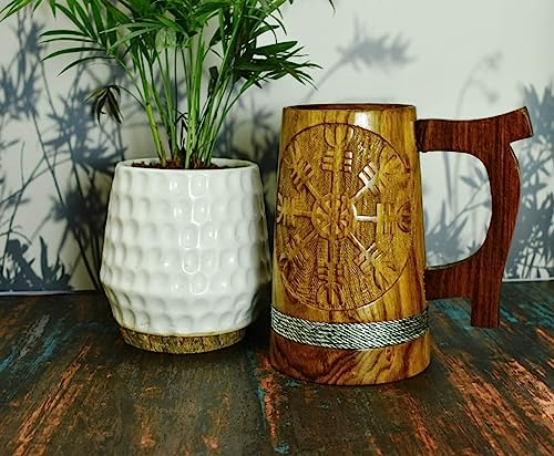 India House Lichtenberg, boccale da birra in legno bruciato, boccale da birra fatto a mano, boccale vichingo, regalo di compleanno per uomo, tazza da birra in legno (Viking), 20 oz