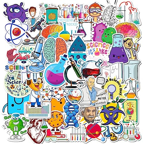50 Stück Physik Biologie Aufkleber Laptop Telefon Gitarre Skateboard Motorrad Fahrrad Labor Vinyl Stickers Wasserdicht Ästhetisch Student Wissenschaftlich Aufkleber für Jugendliche Kinder Erwachsene