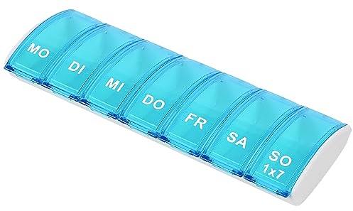 YSTP Tablettenbox 7 Tage, 4 Stück Wiederverwendbar Pillendose mit 7 Fächer Medikamentenbox 7 Tage Tabletten Organizer Pillendose Klein Tragbar und Leicht zu öffnen (Blau, 1 Stück)