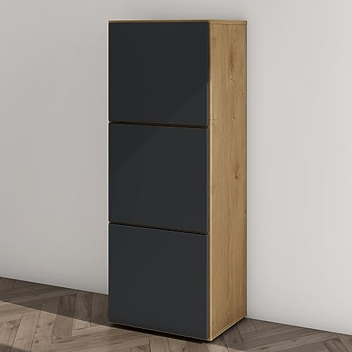 Mai & Mai Schuhschrank Schuhkommode mit 3 Schränken BTH: 45x36x120 cm Schuhregal Möbel in Kerneiche + Anthrazit matt Schuhschrank02