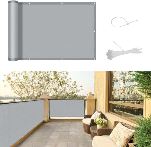 SUNNY GUARD Balkon Sichtschutz Wetterfest 80x600cm Balkonverkleidung Balkonabdeckung Balkonumspannung UV-Schutz Windschutz mit Kabelbinder,Hellgrau