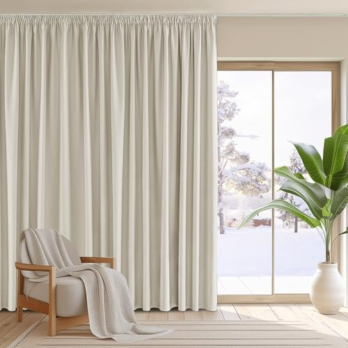 PONY DANCE Übergardinen mit Kräuselband Wohnzimmer Gardinen für Große Fenster 1er-Set H 260 x B 300 cm Vorhang Blickdicht Thermogardine gegen Hitze Verdunklungsvorhänge, Hellbeige