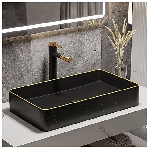 Gefäß-Waschbecken, Gefäß-Waschbecken, Badezimmer-Waschbecken, rechteckiges Keramik-Waschbecken, über der Theke, Badezimmer-Waschbecken für Schrank, Toilette, Hotel-Art-Waschbecken (Pop-up-Ablauf und W