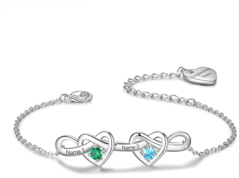 kaululu Personalisierte Damen Armband mit Gravur Namen Herz Armband mit Geburtssteinen für Mama Frau Oma Frauen Jewerly Geschenke Weihnachten Muttertag