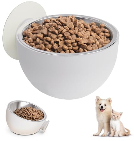 ONBEEK Gamelle Chat Surélevée Murale Magnétique en Acier Inoxydable - Hauteur Réglable, Bol Incliné pour Nourriture ou Eau (Blanc)