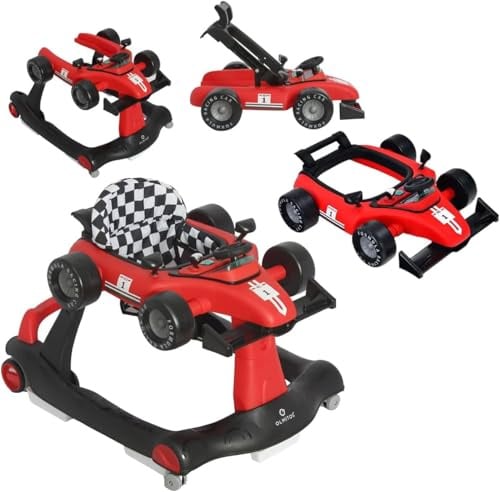 Olmitos - Girello per Bambini RACING 3 in 1 Evolutivo - Primi passi 6-18 Mesi - Trasformabile, Pieghevole - con luce, suoni e Musica, Altezza Regolabili - Max15 kg Rosso