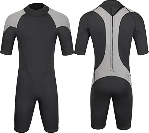 WQZStar Shorty Neoprenanzug 3 mm Neopren-Rückenreißverschluss Herren Thermo-Badeanzug zum Tauchen Schnorcheln Surfen Schwimmen (Schwarz L)