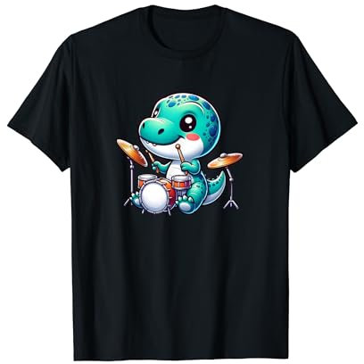 Cooles Dinosaurier-Schlagzeuger, niedliches Tier-Musik-Design T-Shirt