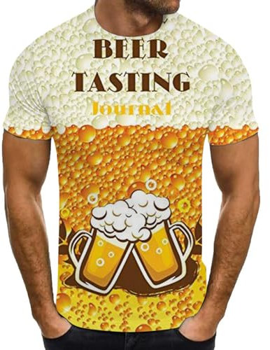 Herren Sommer Casual Oktoberfest Thema Print Hemd Bluse Kurzarm Rundhals T-Shirt Taktische Uhr (Beige-G, XL)