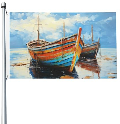 Flags 90 x 152 CM Outdoor Double Sided Flag with Brass Grommets Banner Decoration Boats and Sea Oil Paintings Welcome Yard Flags 200D Heavy Duty Polyester Banners Large Flags for Holiday Yard