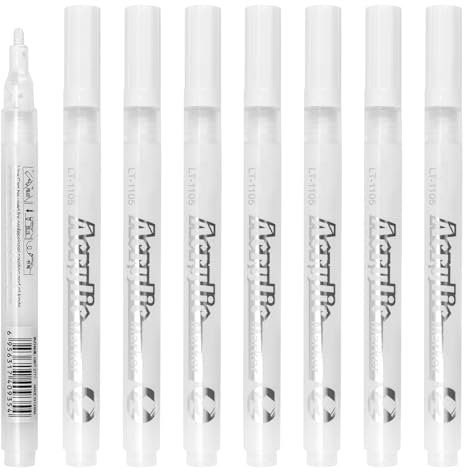White Marker Pen,8 Pcs Acrylic Paint Marker,0.7mm Extra-Fine Tip,Permanent Water Based Ink,White Sharpie Pens for Black Paper,Rock,Wood,Fabric,Tire,Glass,Ceramic,Plastic