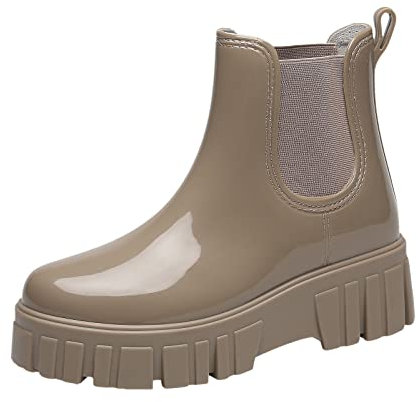 Wasserschuhe Herren, Regenboots Damen Wasserdicht Gummi Schneeschuh Stylish Regenschuhe Plateau Chelsea Stiefel Schwarz Schlupfstiefel Extra Weit Schnürstiefeletten Beige Outdoor Kurze Stiefel