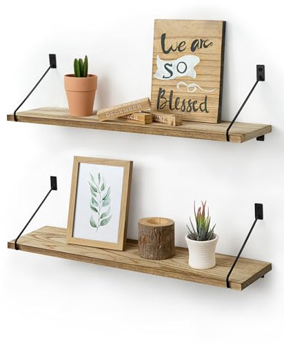 Petrala Wandregal Holz 60cm Schweberegal 2er Set Hängeregal rustikale schwimmende Regale große Aufbewahrungsregal für Küche Badezimmer Schlafzimmer Wohnzimmer Flur