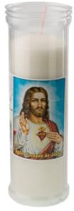 Packung mit 24 weißen Kerzen mit dem Heiligen Herzen Jesu, 13 cm, Votivkerzen, für den Friedhof und Kirchen