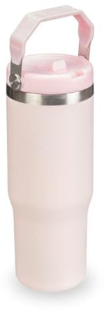 PaMeer Drinking Cup with Carry Handle -,Travel Cup for Hot/Cold Drinks Leakproof Travel Mug with Handle - Vacuum Insulated Reusable Tumbler with Flip Straw Beverages for On-The-Go Use (Pink)
